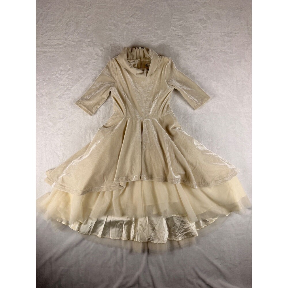 Joyfolie Girls Ivory Velvet Hi Low Dress Size 7 Tulle Party Holiday Formal